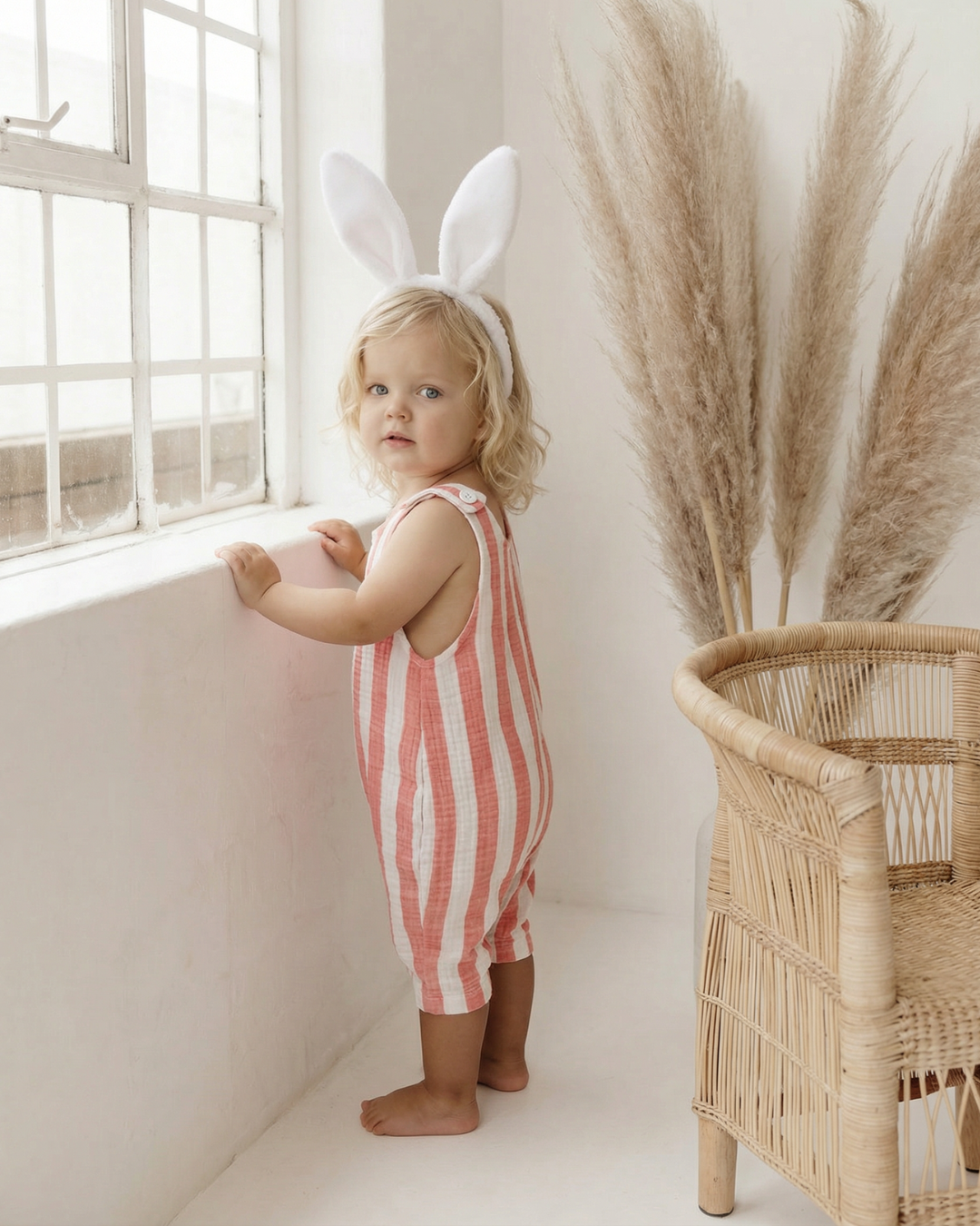 Easter Striped Muslin Short Harem Romper