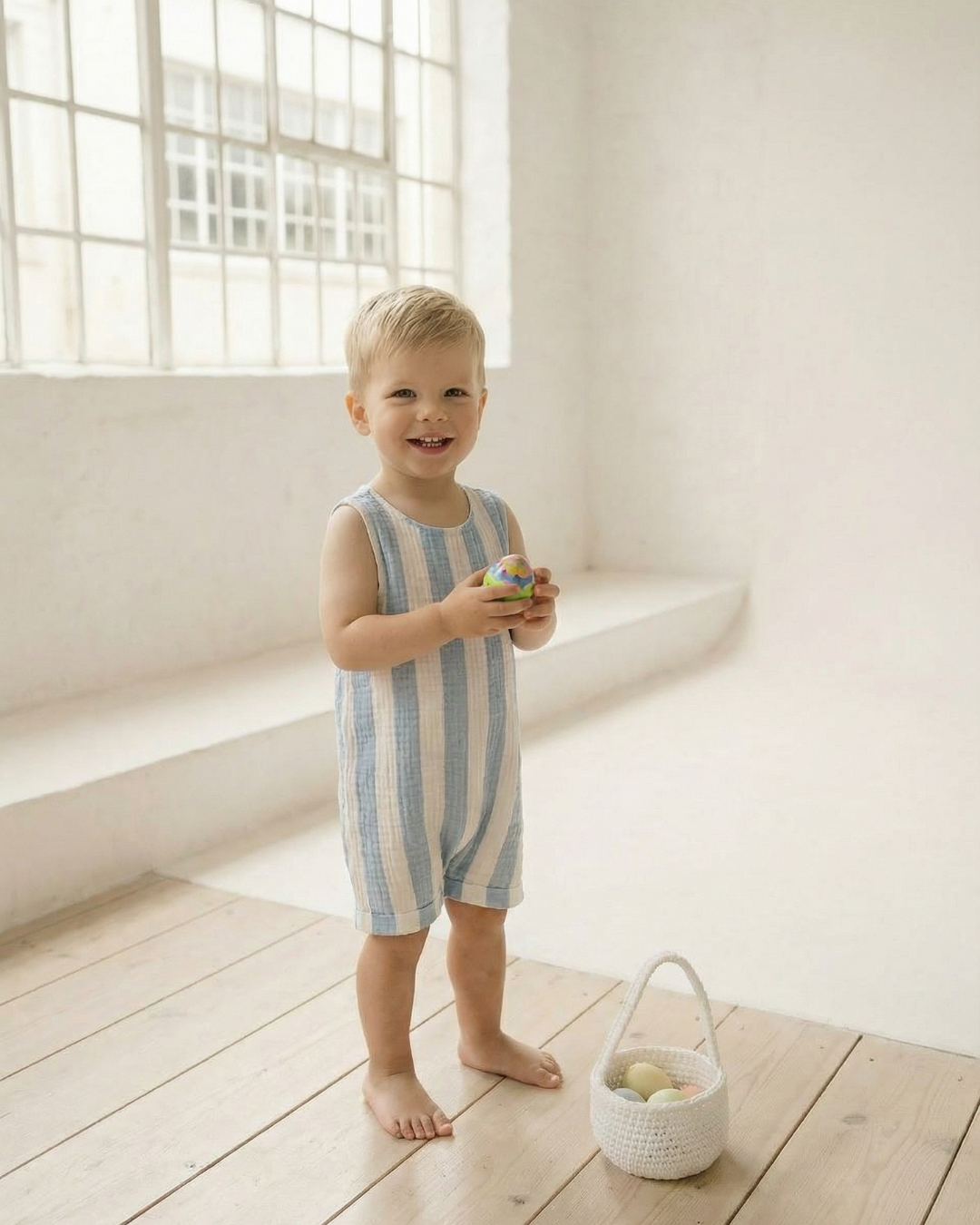 Easter Striped Muslin Short Harem Romper