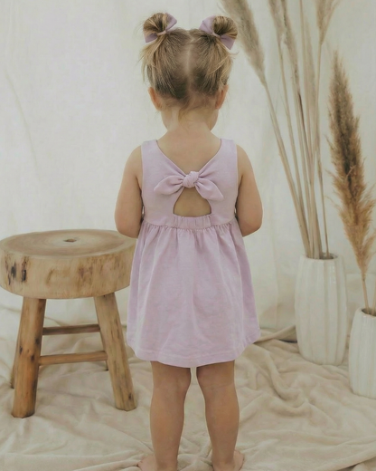 Toddler + Kids Solid Cotton Back Bow Dress