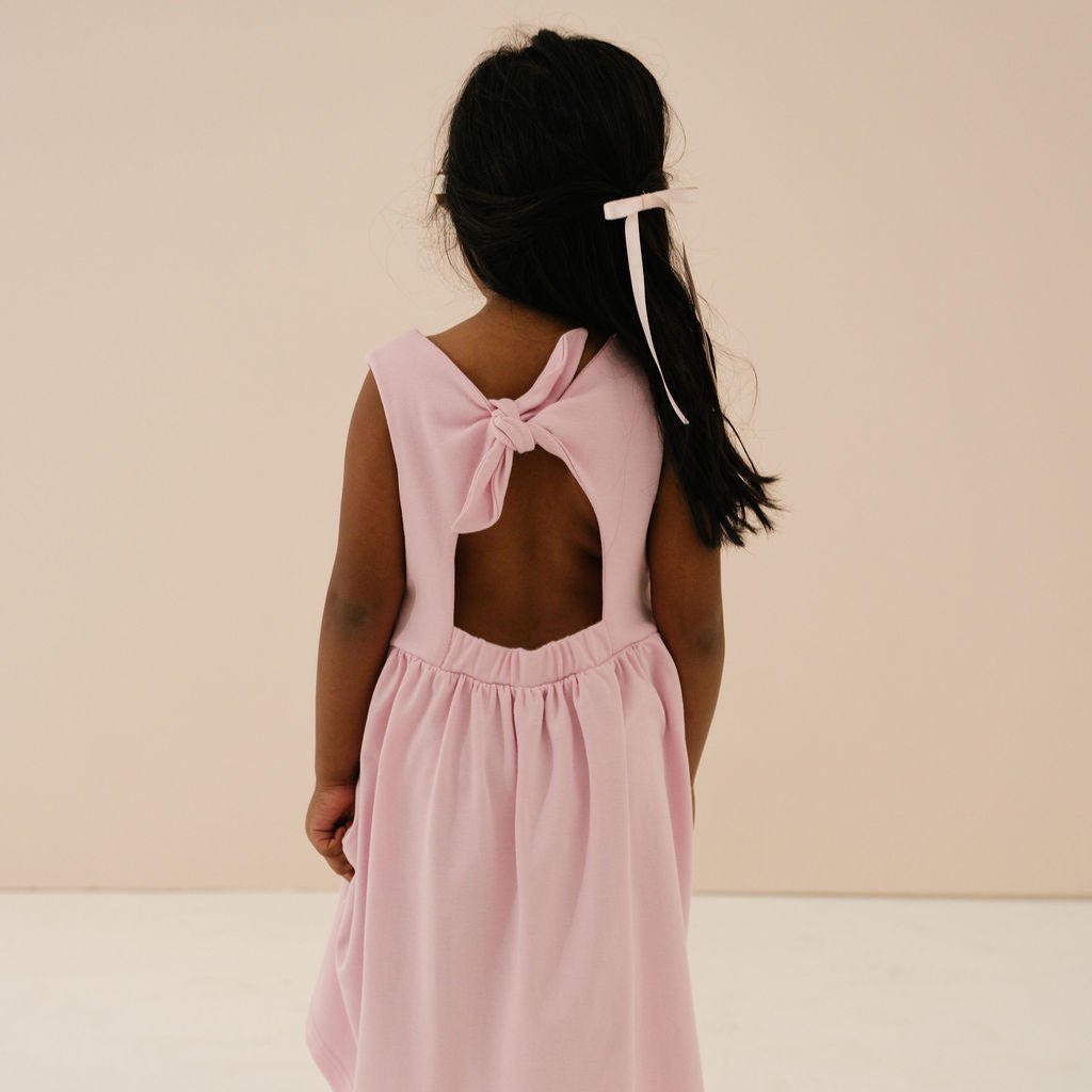 Toddler + Kids Solid Cotton Back Bow Dress