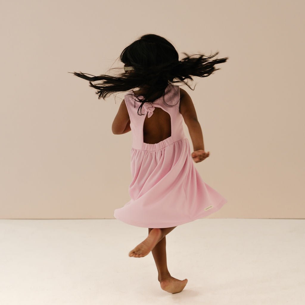 Toddler + Kids Solid Cotton Back Bow Dress