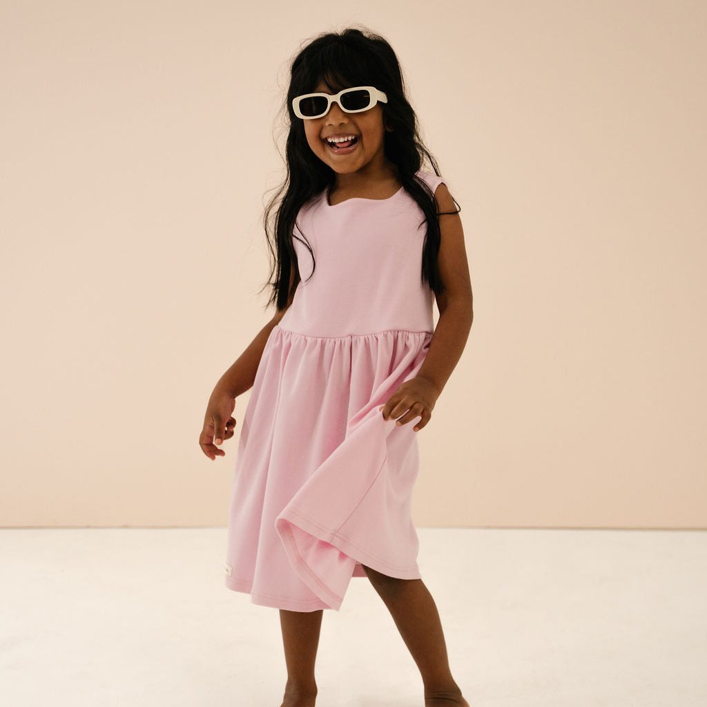 Toddler + Kids Solid Cotton Back Bow Dress