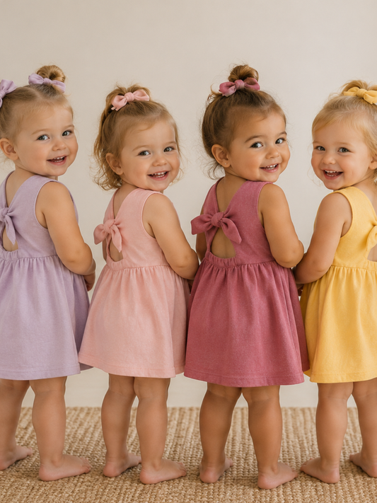 Toddler + Kids Solid Cotton Back Bow - Dress