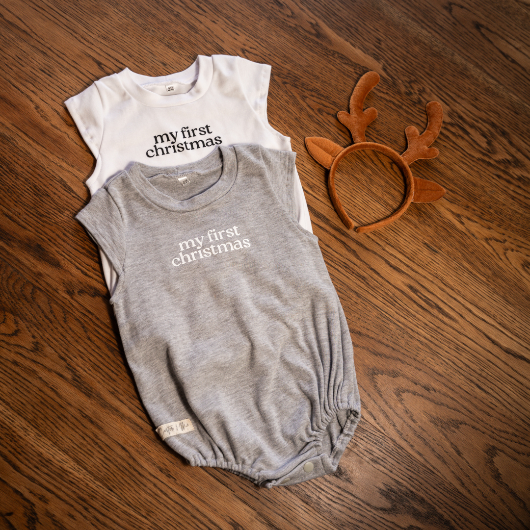 Baby "My First Christmas" Grey Cotton Romper