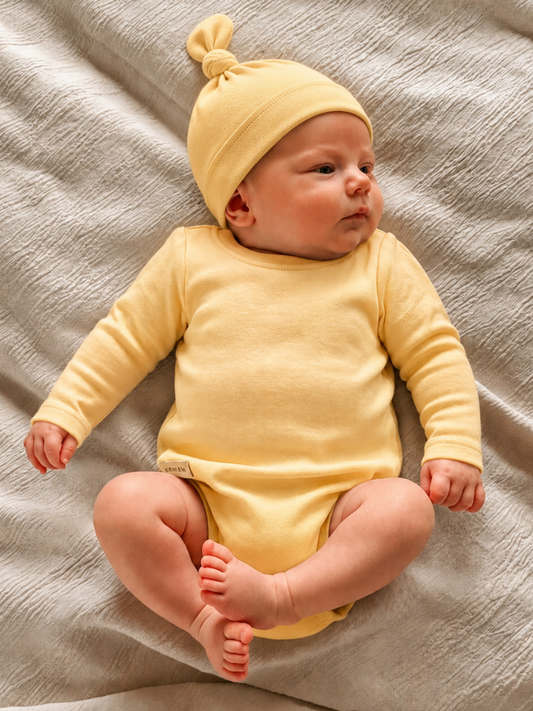 Baby - Classic Long Sleeve Baby Grow + Matching Beanie