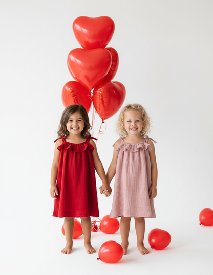 Valentine Muslin Tie Top Frill Dress