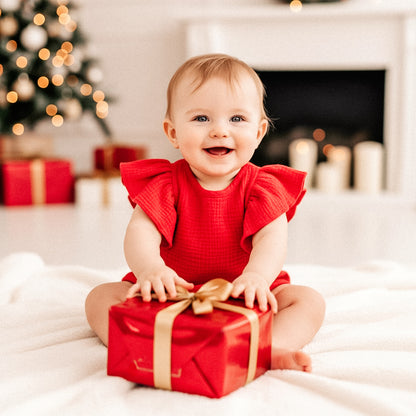 Baby Christmas Muslin Flutter Sleeve Romper