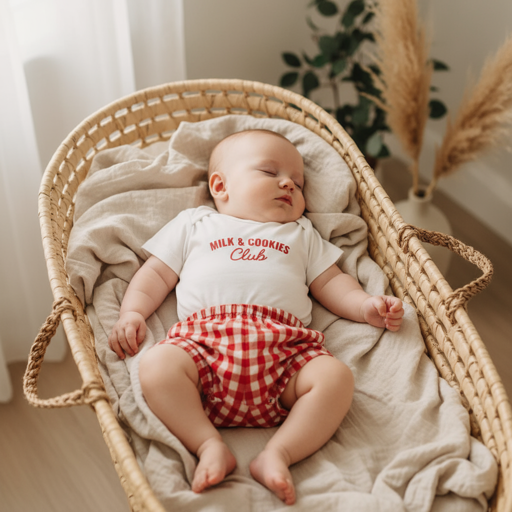 Baby Gingham Christmas PJ Set – “Milk & Cookies Club”