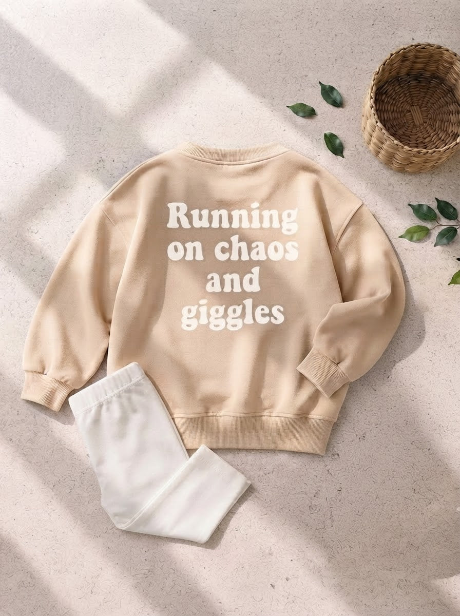 Toddler + Kids - Running on Chaos and Giggles - Oversized Sweatshirt