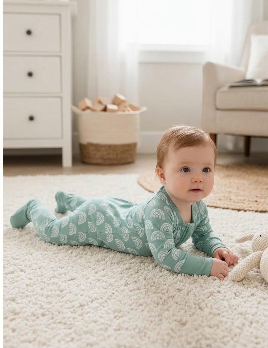 Baby - Sleep & Play Romper - Green Rainbows