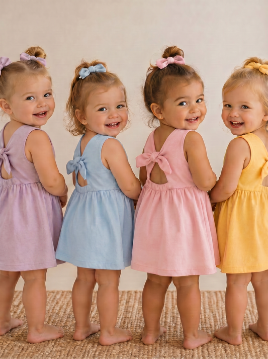 Toddler + Kids Solid Cotton Back Bow - Dress