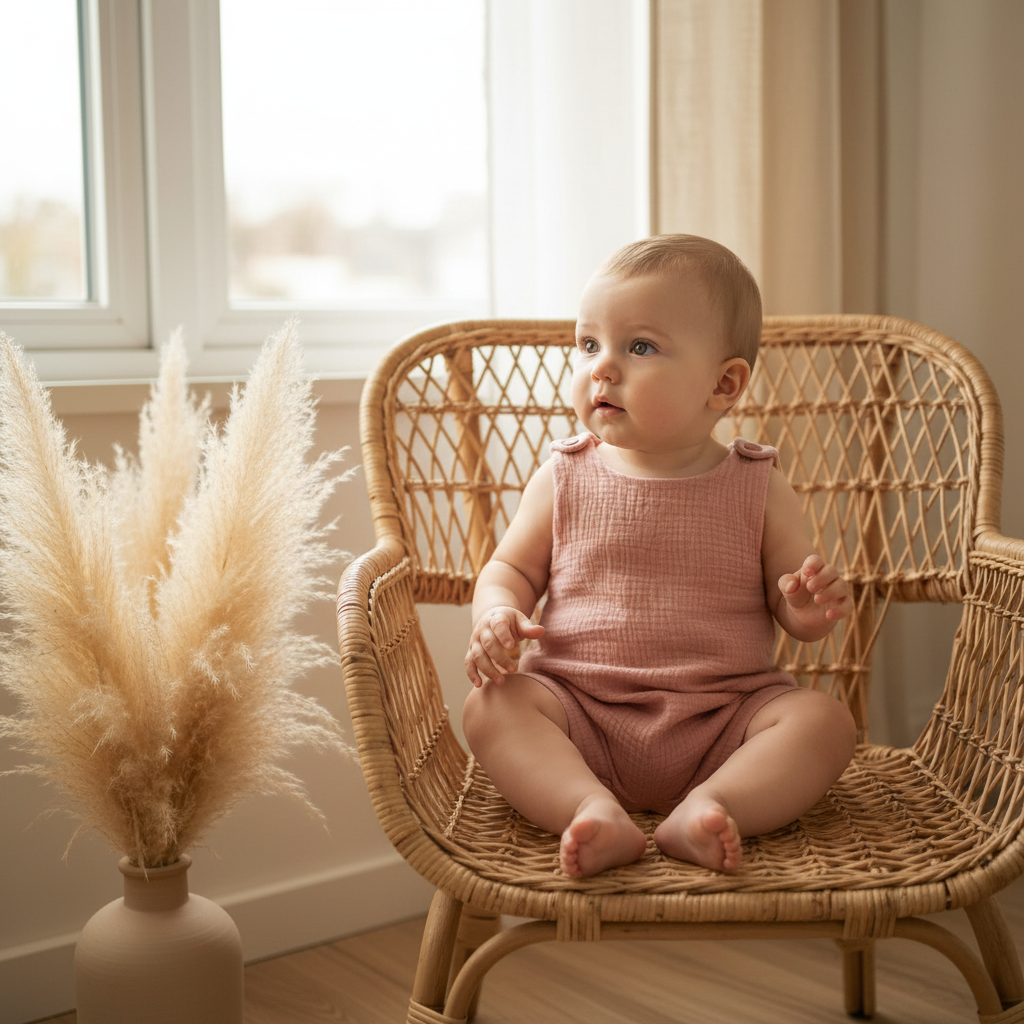 6-9 Months Dusty Pink Baby Muslin Short Harem Romper (In Stock)